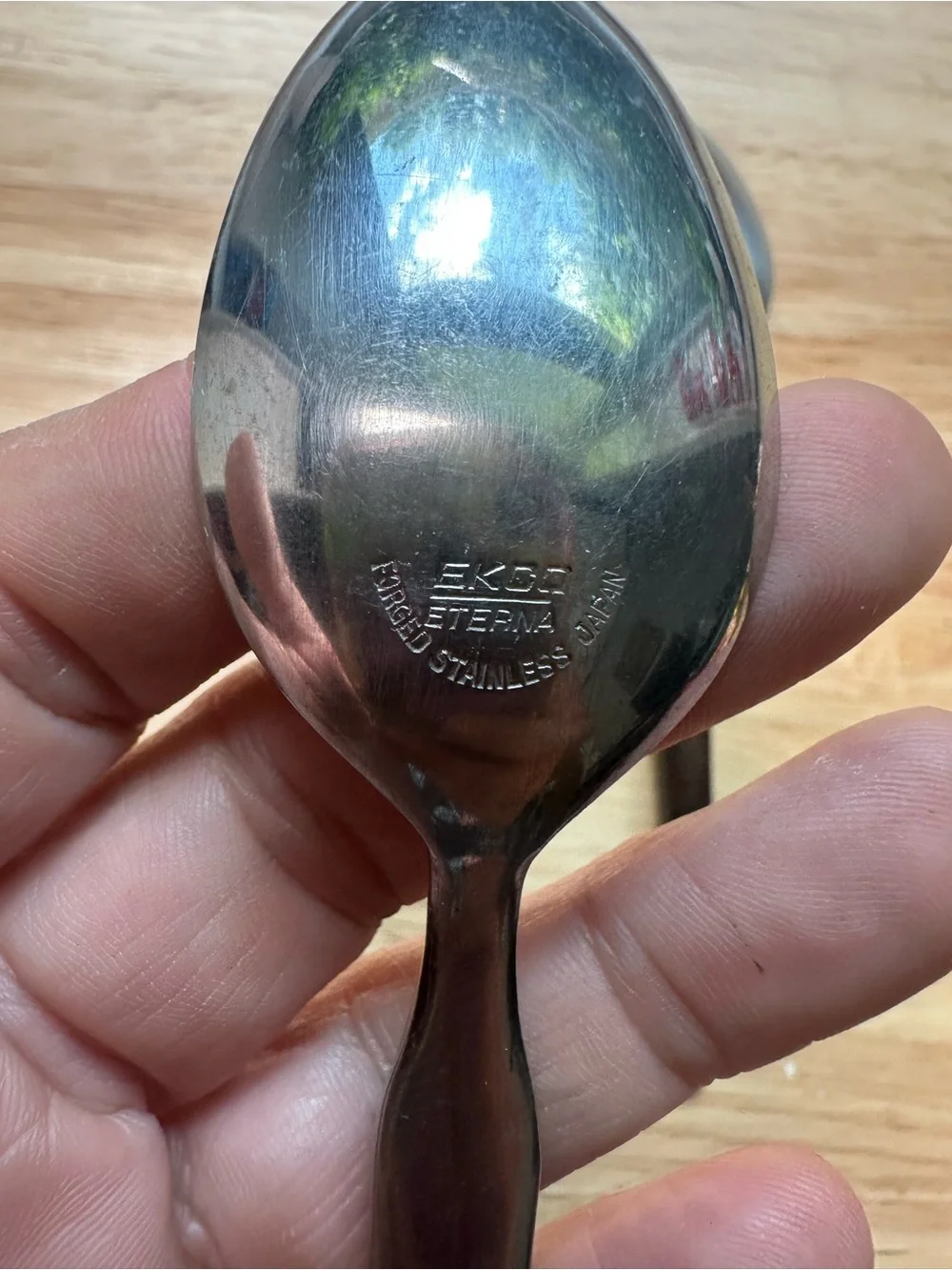 Vintage Set of 2 Ecko Eternal ESK14 Steel Spoons with Brown Handles and flower